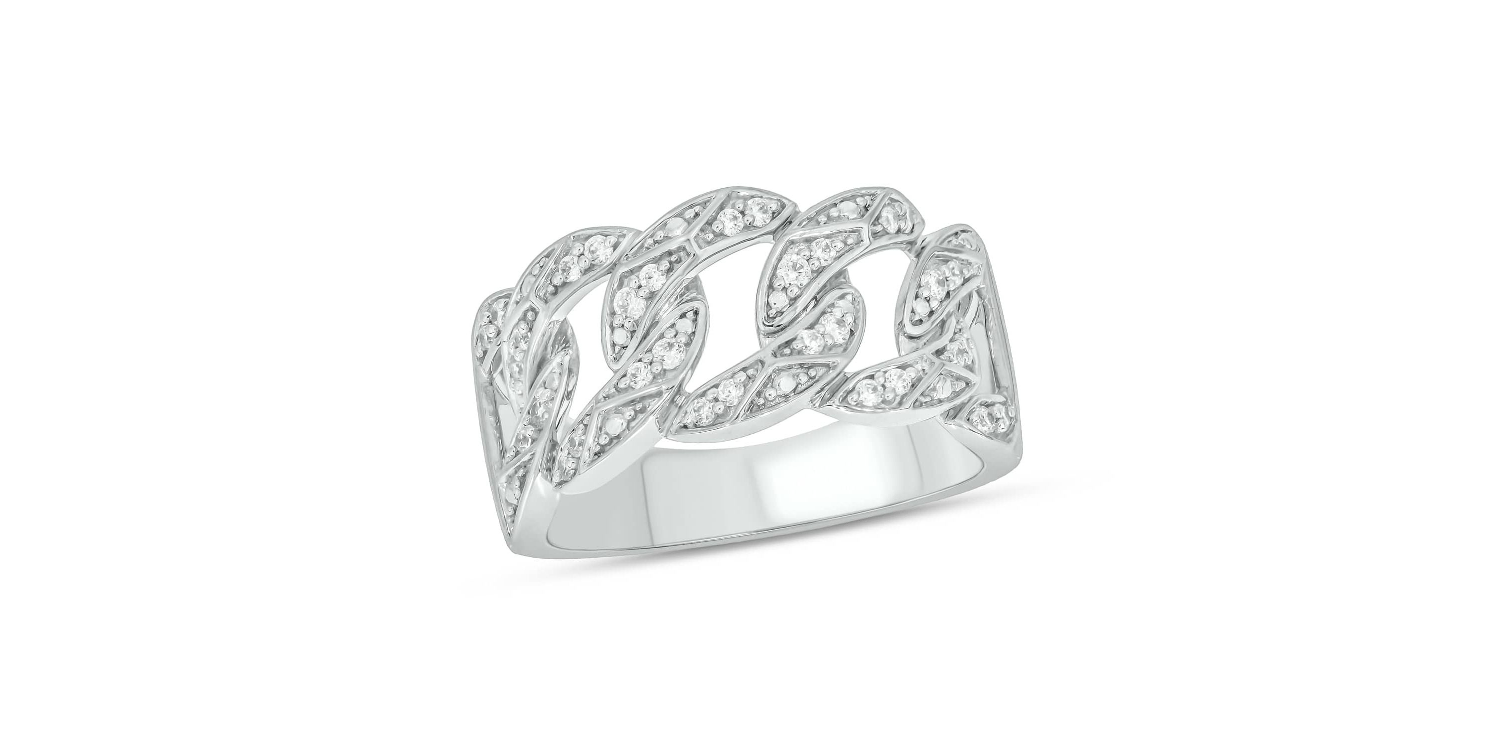 1/3 Carat, Diamonds Cuban Mens Ring in Sterling Silver