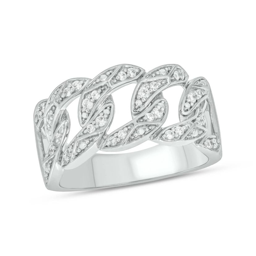 1/3 Carat, Diamonds Cuban Mens Ring in Sterling Silver