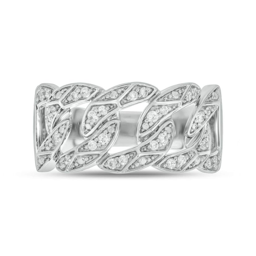 1/3 Carat, Diamonds Cuban Mens Ring in Sterling Silver