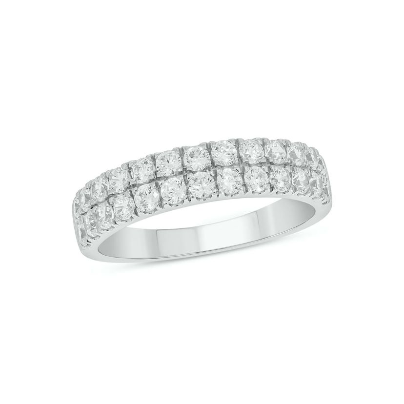 Lab Created 1 Carat Lab-Grown Dazzling Two-Row Diamond Anniversary Ring in Sterling Silver