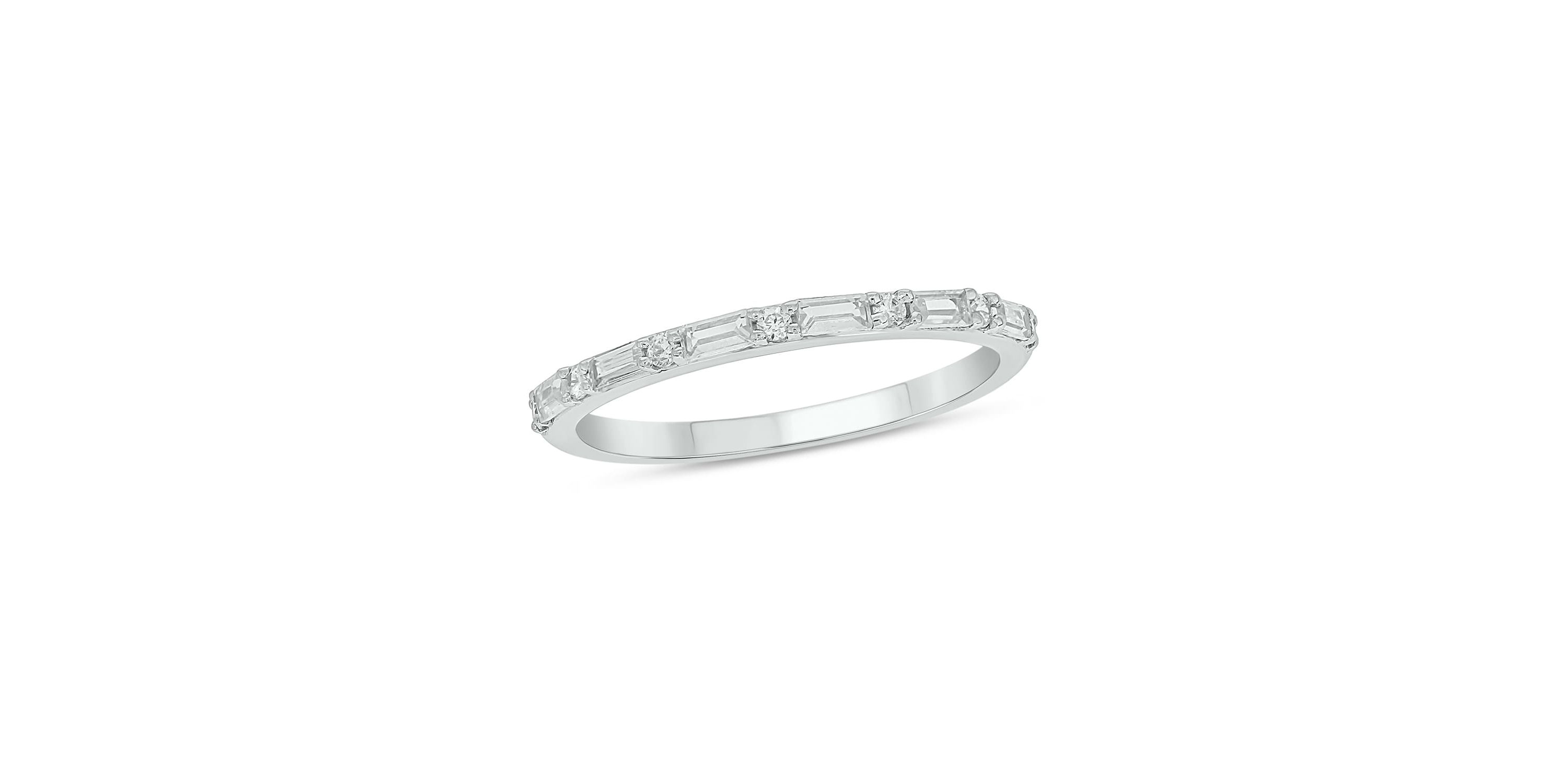 Lab Created 1/4 Carat Lab-Grown Round & Bagutte Anniversary Ring in Sterling Silver