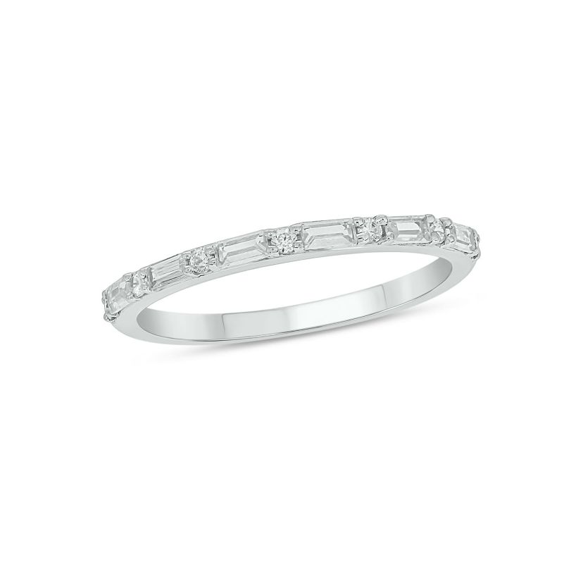 Lab Created 1/4 Carat Lab-Grown Round & Bagutte Anniversary Ring in Sterling Silver