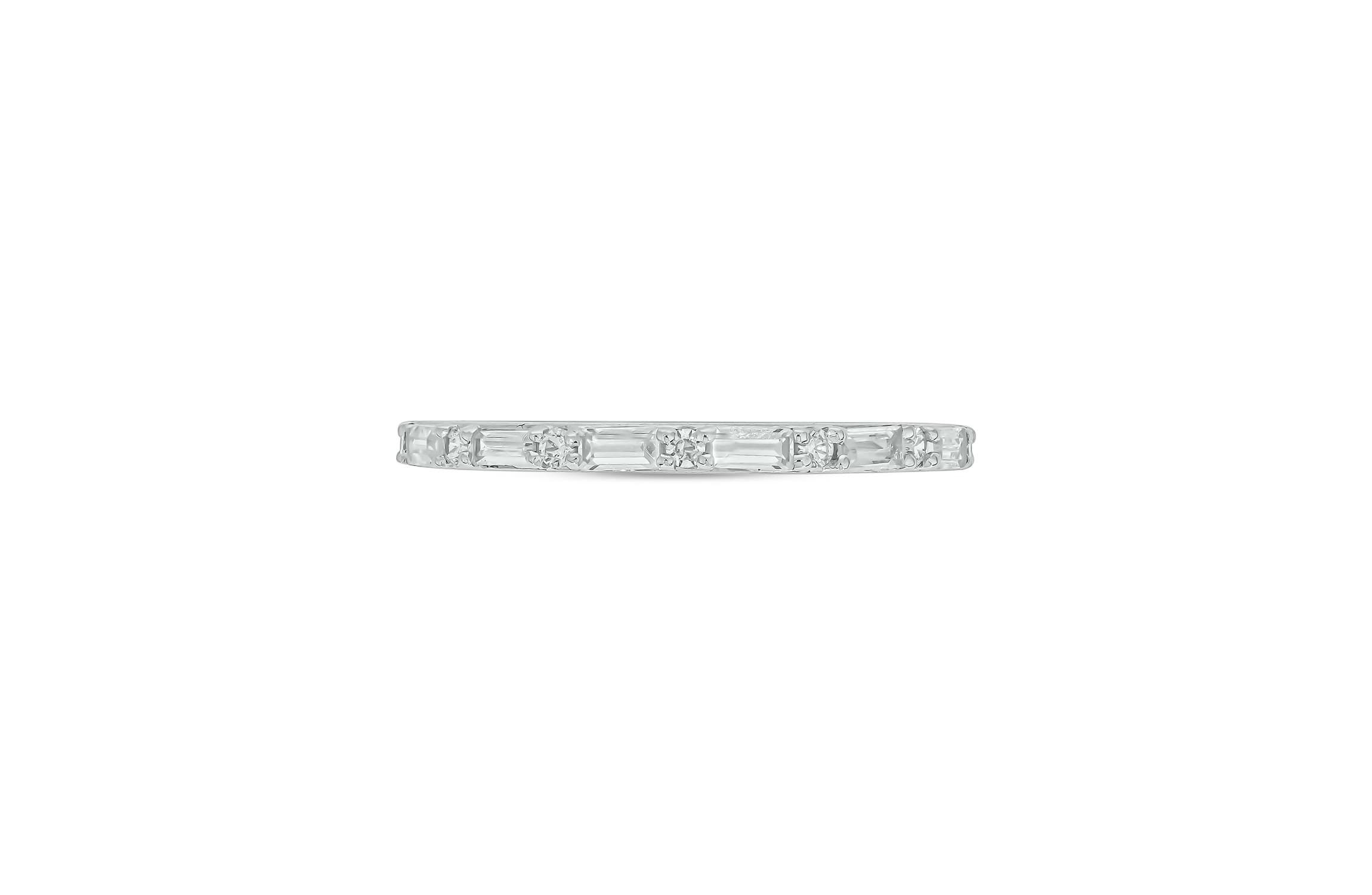 Lab Created 1/4 Carat Lab-Grown Round & Bagutte Anniversary Ring in Sterling Silver