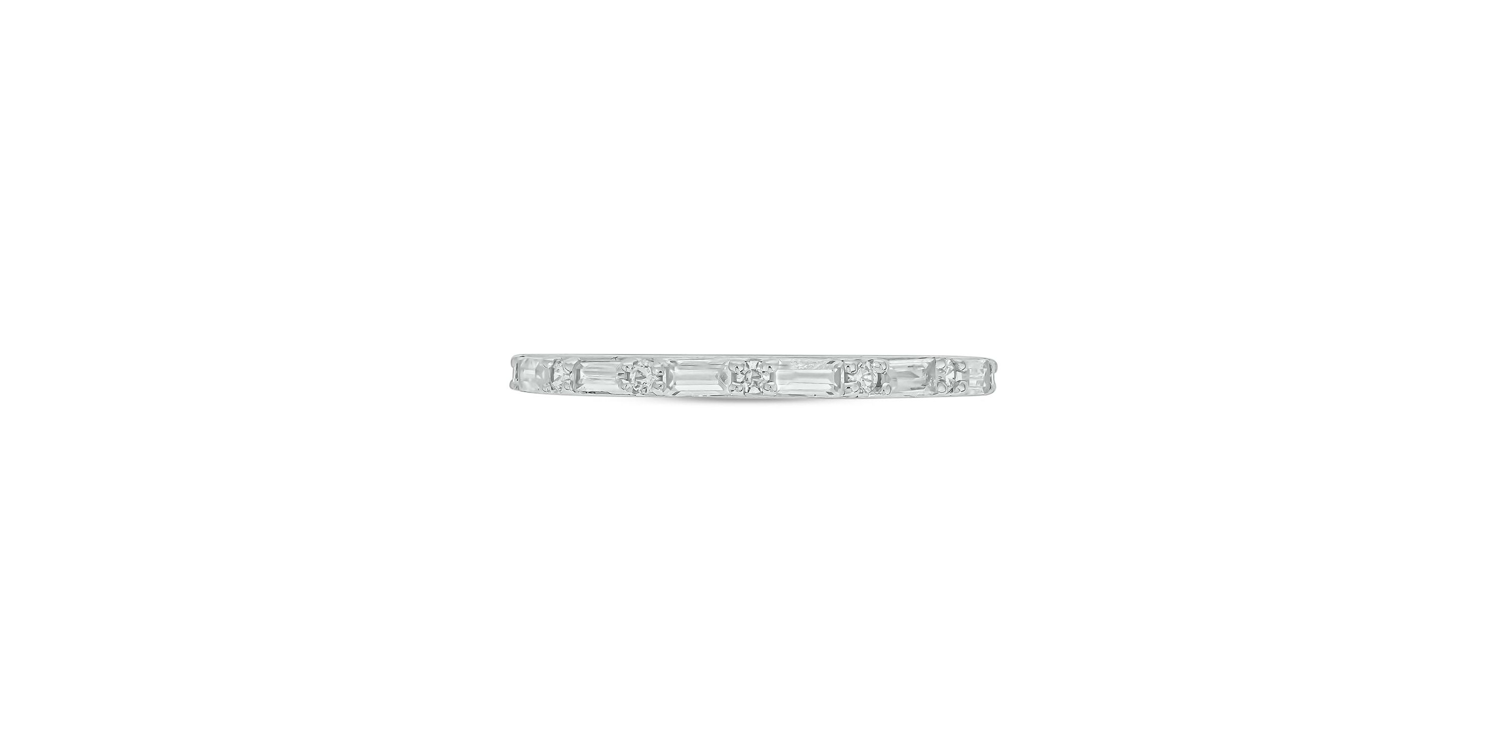 Lab Created 1/4 Carat Lab-Grown Round & Bagutte Anniversary Ring in Sterling Silver