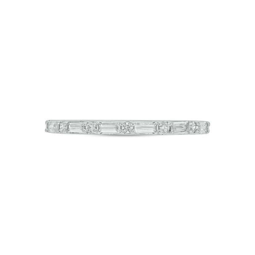 Lab Created 1/4 Carat Lab-Grown Round & Bagutte Anniversary Ring in Sterling Silver