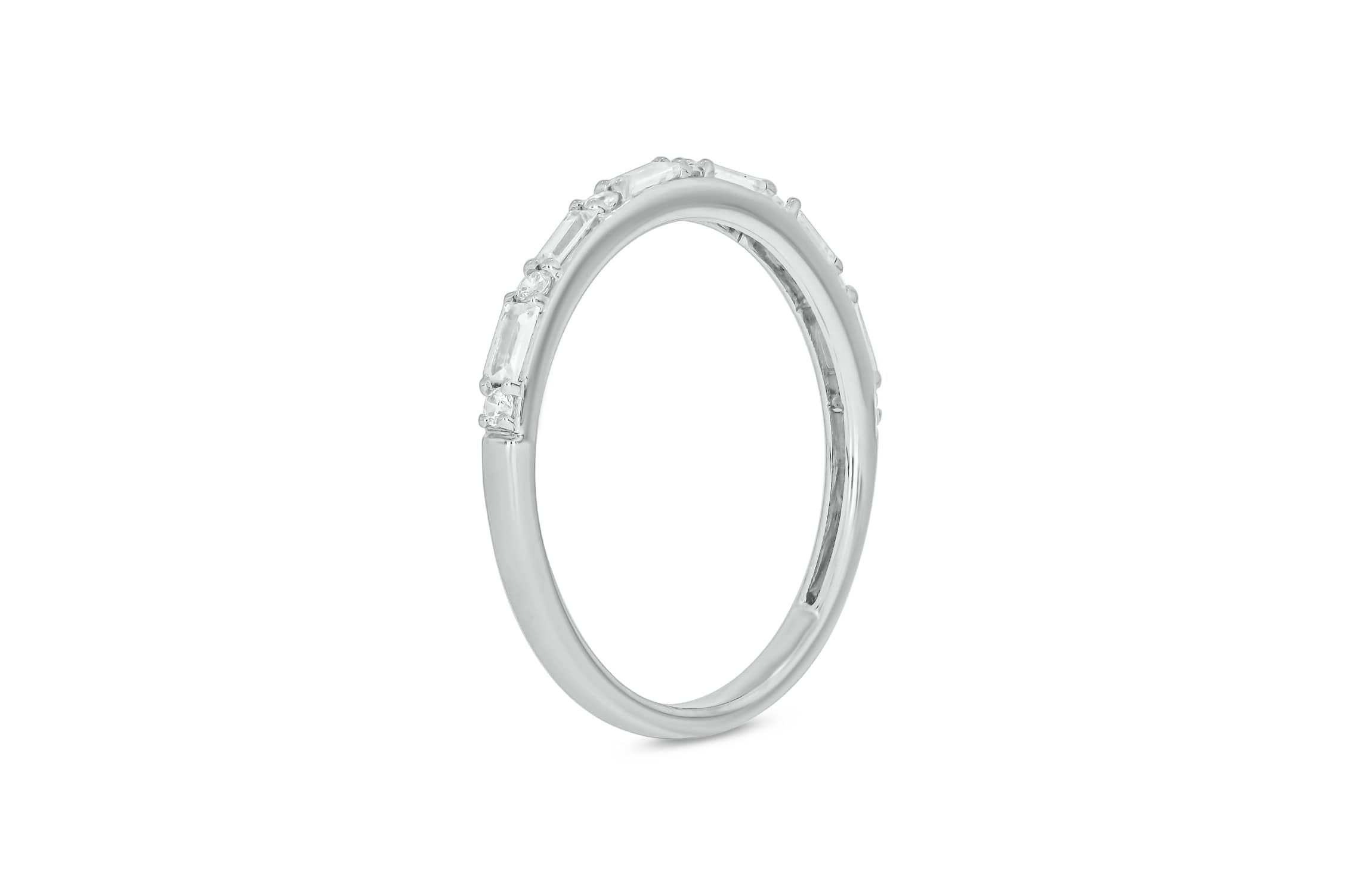 Lab Created 1/4 Carat Lab-Grown Round & Bagutte Anniversary Ring in Sterling Silver