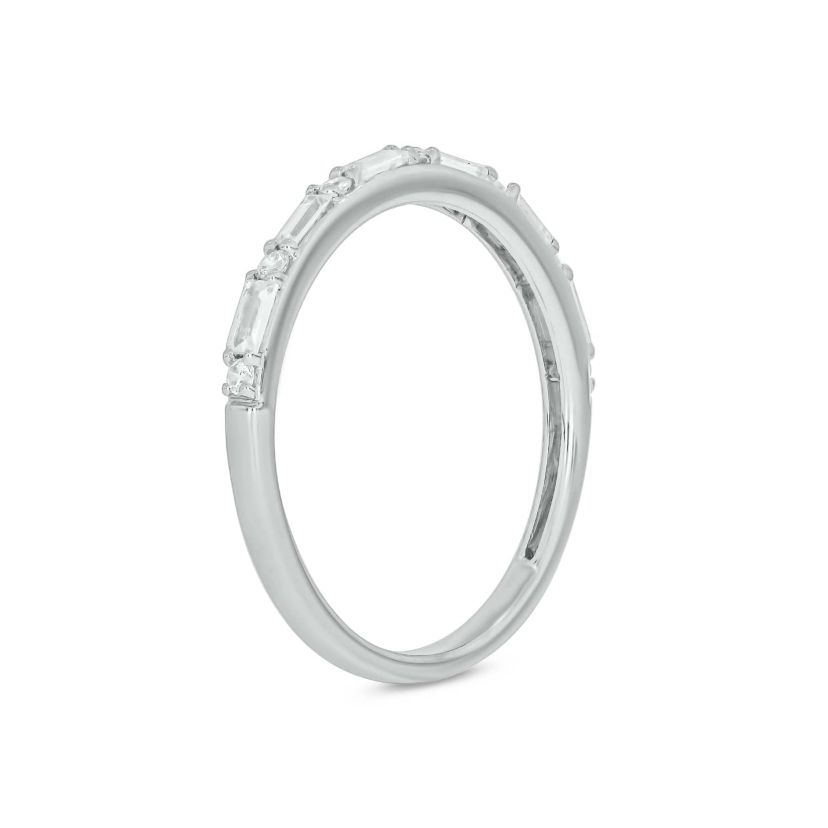 Lab Created 1/4 Carat Lab-Grown Round & Bagutte Anniversary Ring in Sterling Silver