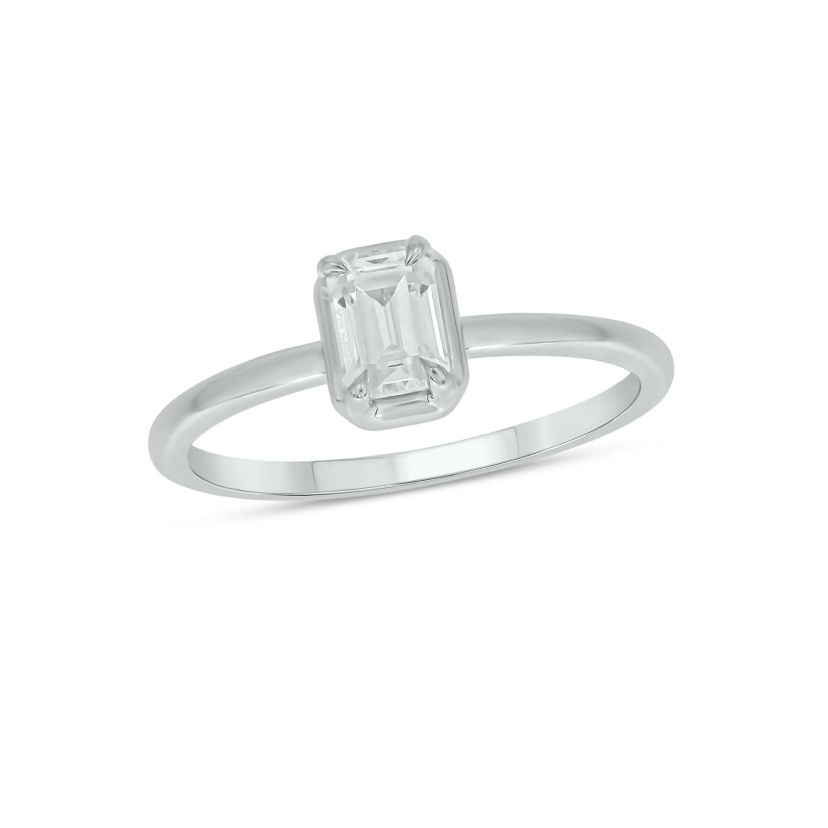 Lab Created 1/3 Carat Lab-Grown Diamond Solitaire Emerald-Cut Ring in Sterling Silver