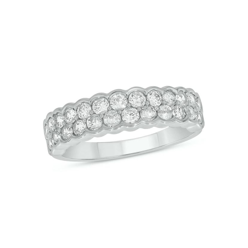 Lab Created 1 Carat Lab-Grown 2 Row Diamond Anniversary Ring in Sterling Silver