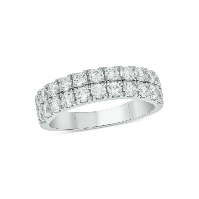Lab Created 1 1/2 Carat Lab-Grown Dazzling Two-Row Diamond Anniversary Ring in Sterling Silver
