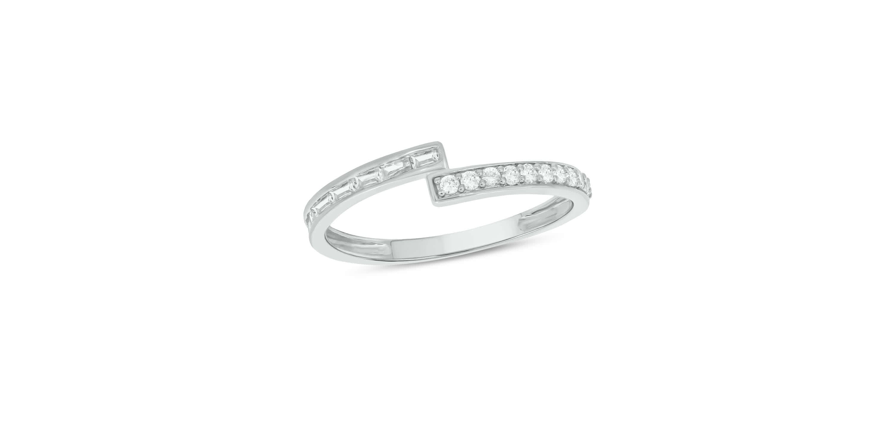 Lab Created 1/4 Carat Lab-Grown Round & Baguette Bypass Fashion Ring in Sterling Silver