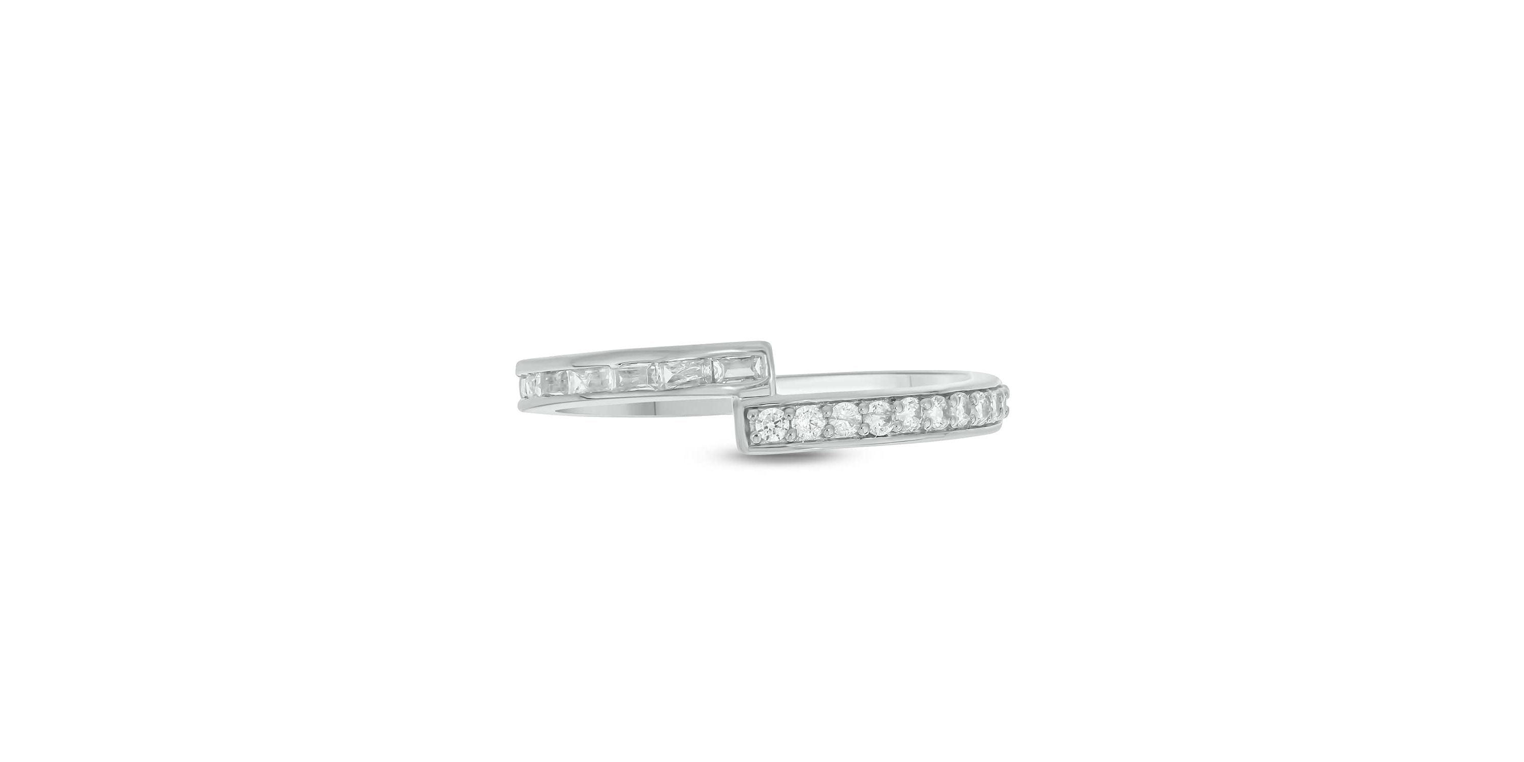 Lab Created 1/4 Carat Lab-Grown Round & Baguette Bypass Fashion Ring in Sterling Silver