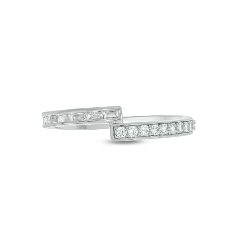 Lab Created 1/4 Carat Lab-Grown Round & Baguette Bypass Fashion Ring in Sterling Silver
