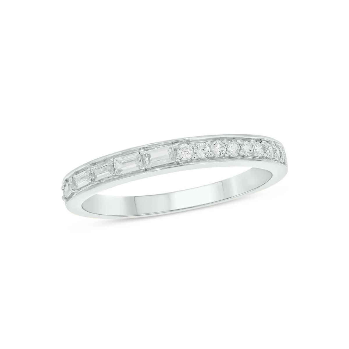 Lab Created 1/4 Carat Lab-Grown Round & Baguette Anniversary Band Ring in Sterling Silver