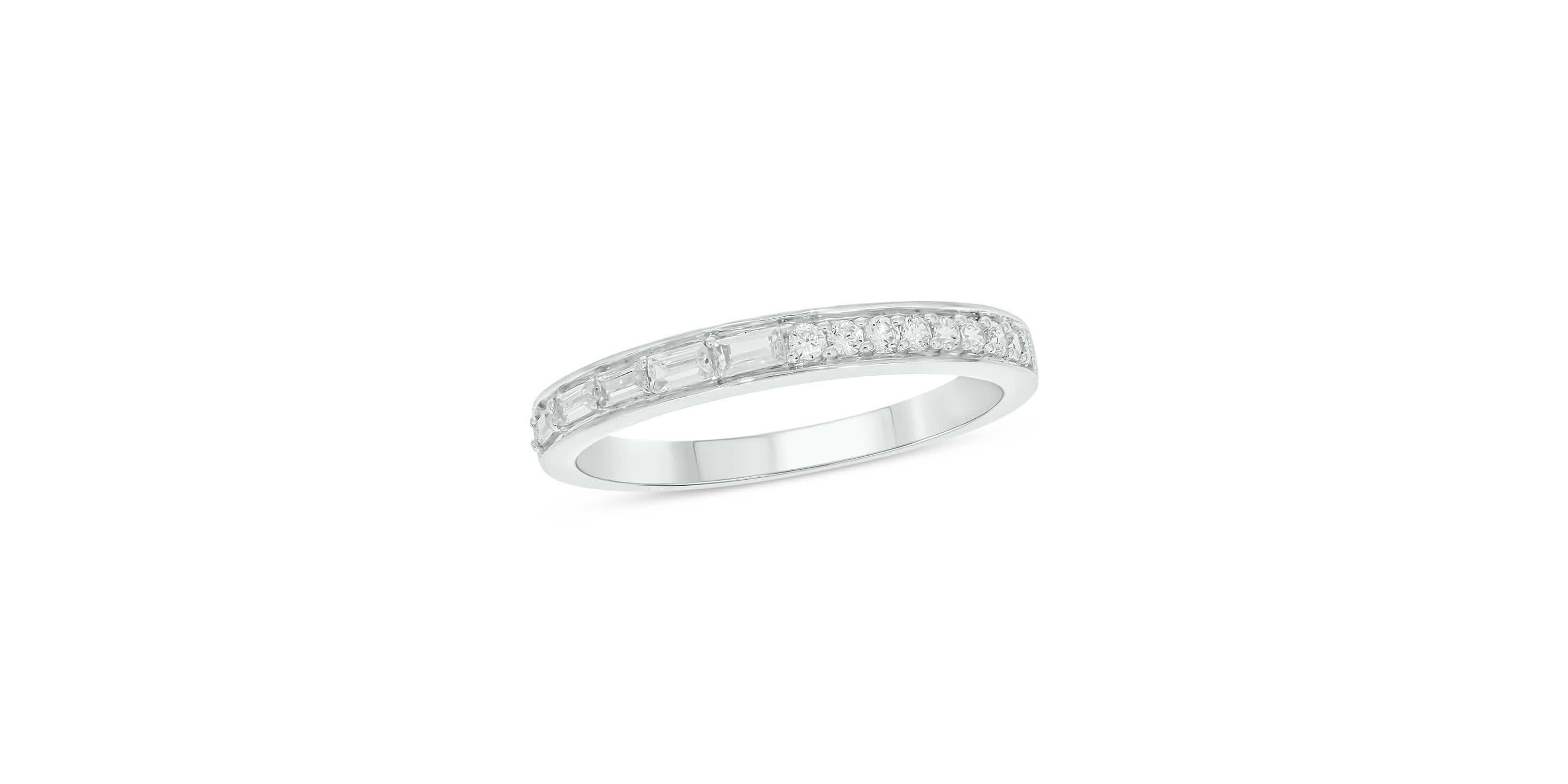 Lab Created 1/4 Carat Lab-Grown Round & Baguette Anniversary Band Ring in Sterling Silver