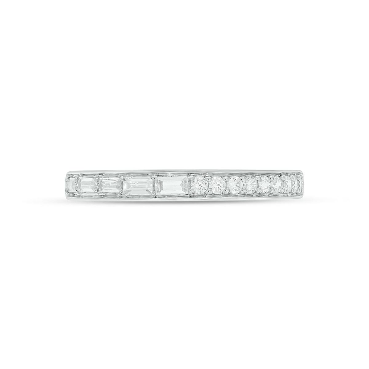 Lab Created 1/4 Carat Lab-Grown Round & Baguette Anniversary Band Ring in Sterling Silver