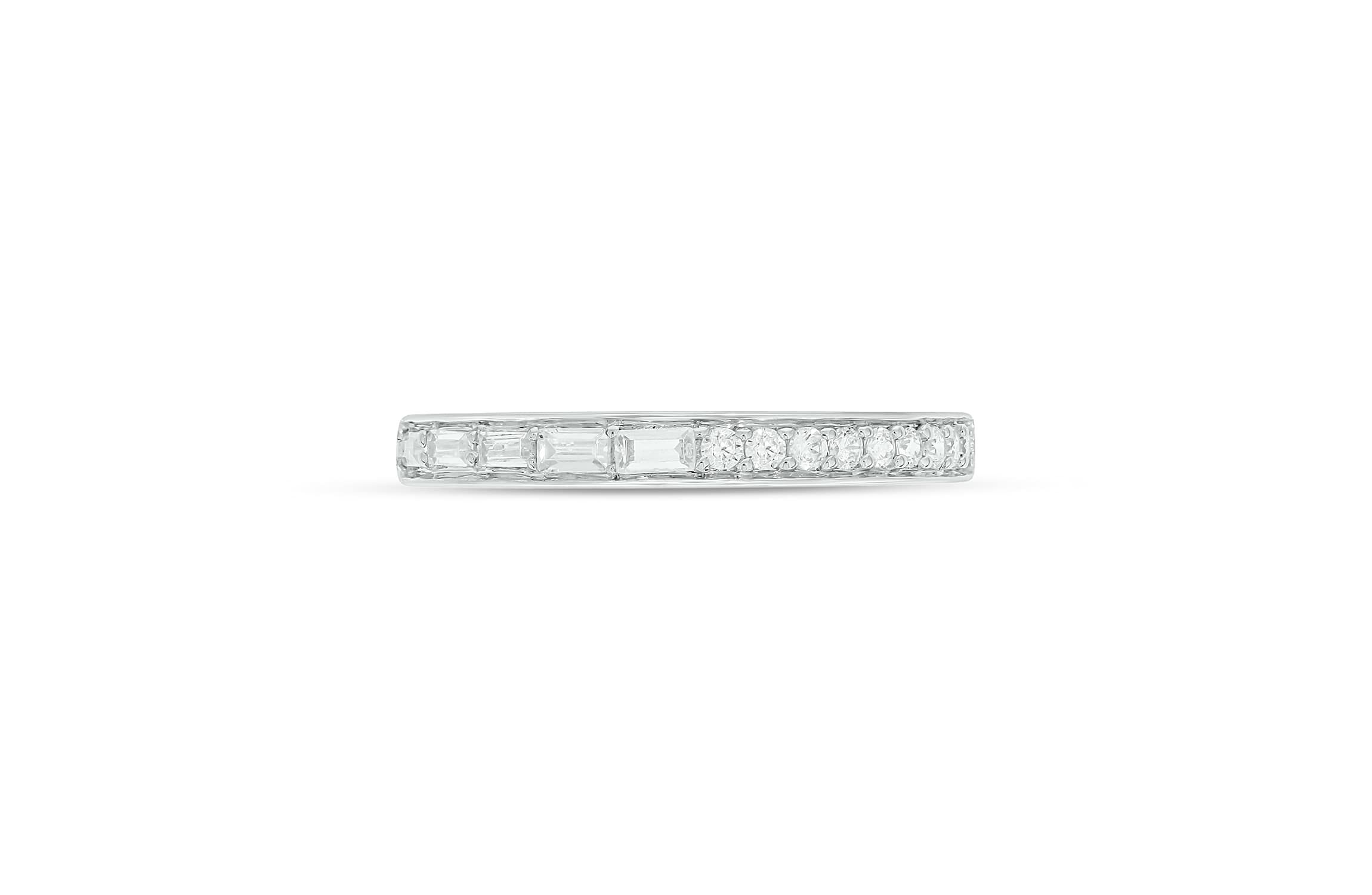Lab Created 1/4 Carat Lab-Grown Round & Baguette Anniversary Band Ring in Sterling Silver