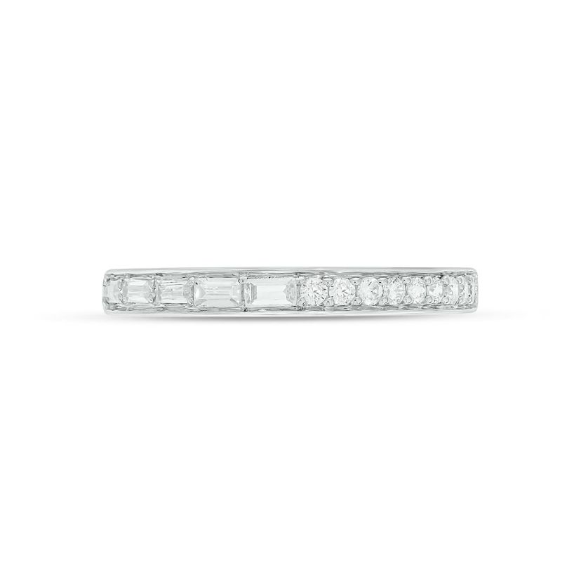 Lab Created 1/4 Carat Lab-Grown Round & Baguette Anniversary Band Ring in Sterling Silver
