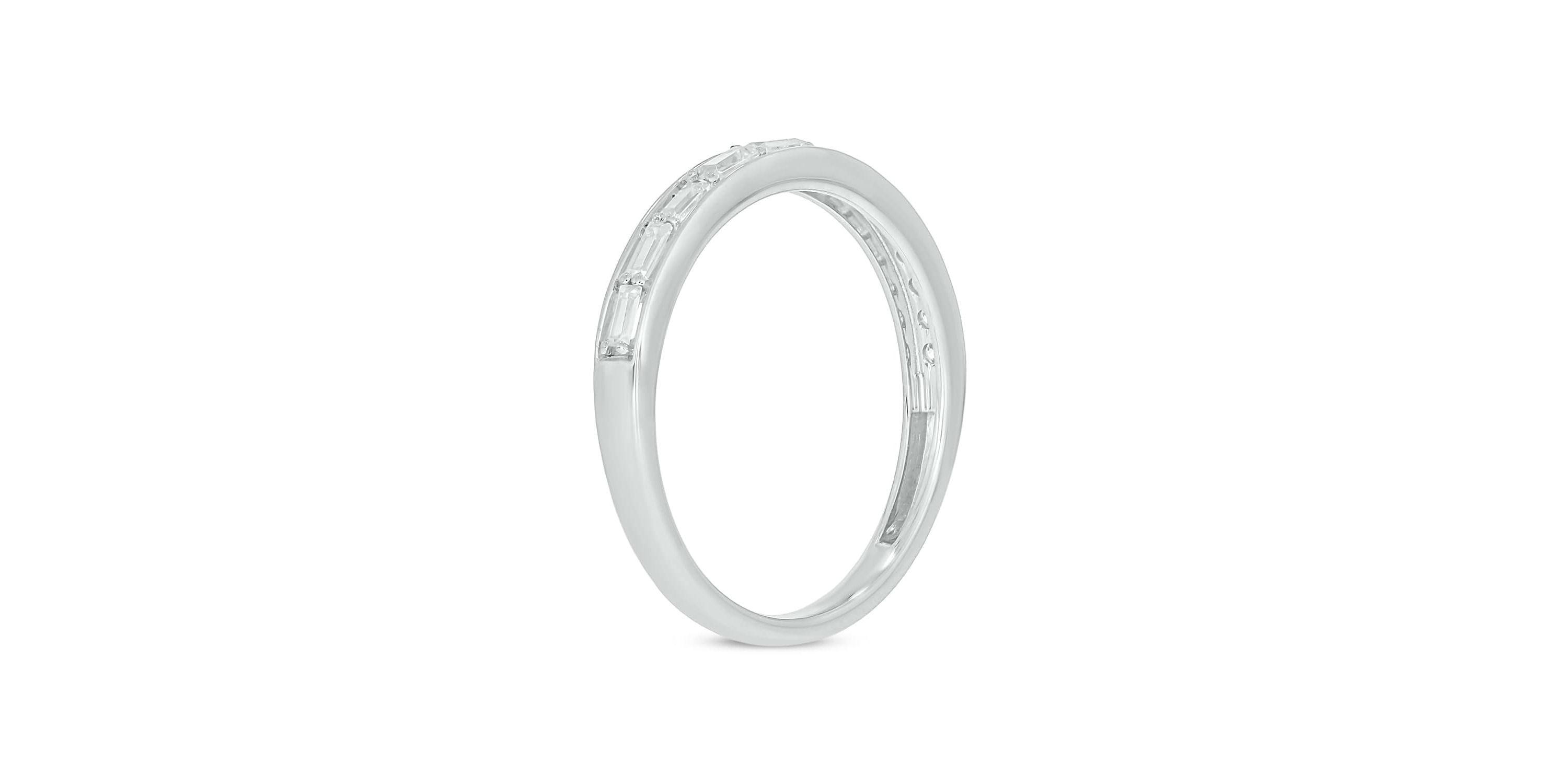 Lab Created 1/4 Carat Lab-Grown Round & Baguette Anniversary Band Ring in Sterling Silver