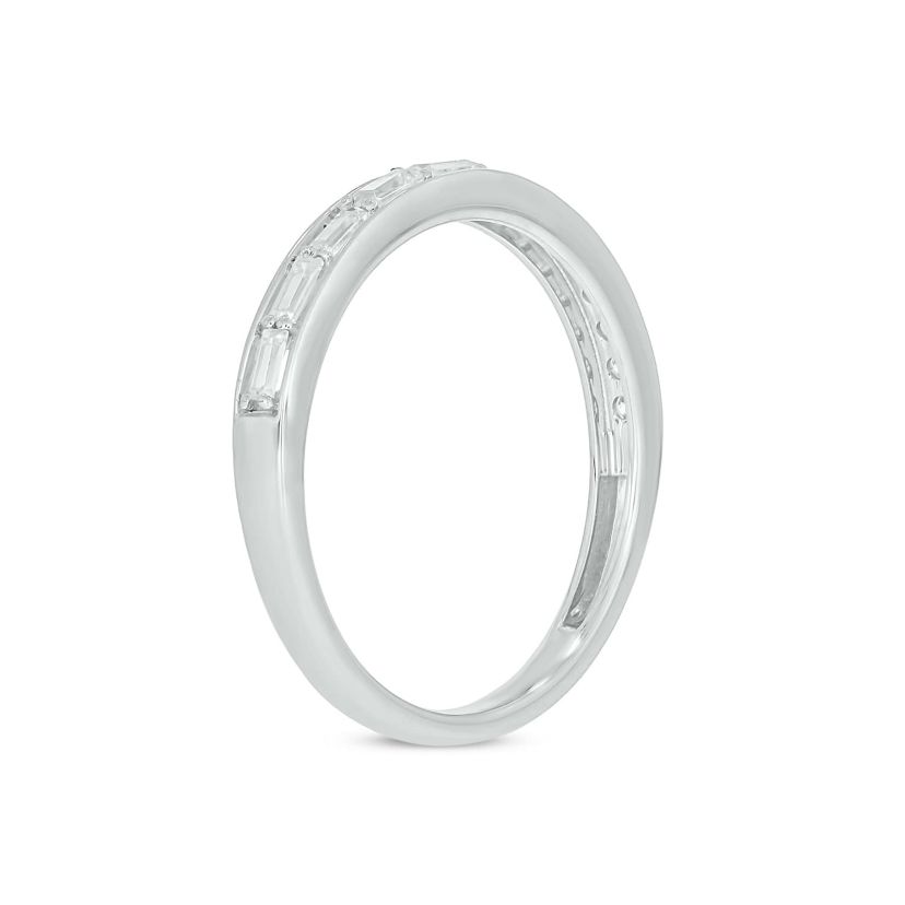 Lab Created 1/4 Carat Lab-Grown Round & Baguette Anniversary Band Ring in Sterling Silver
