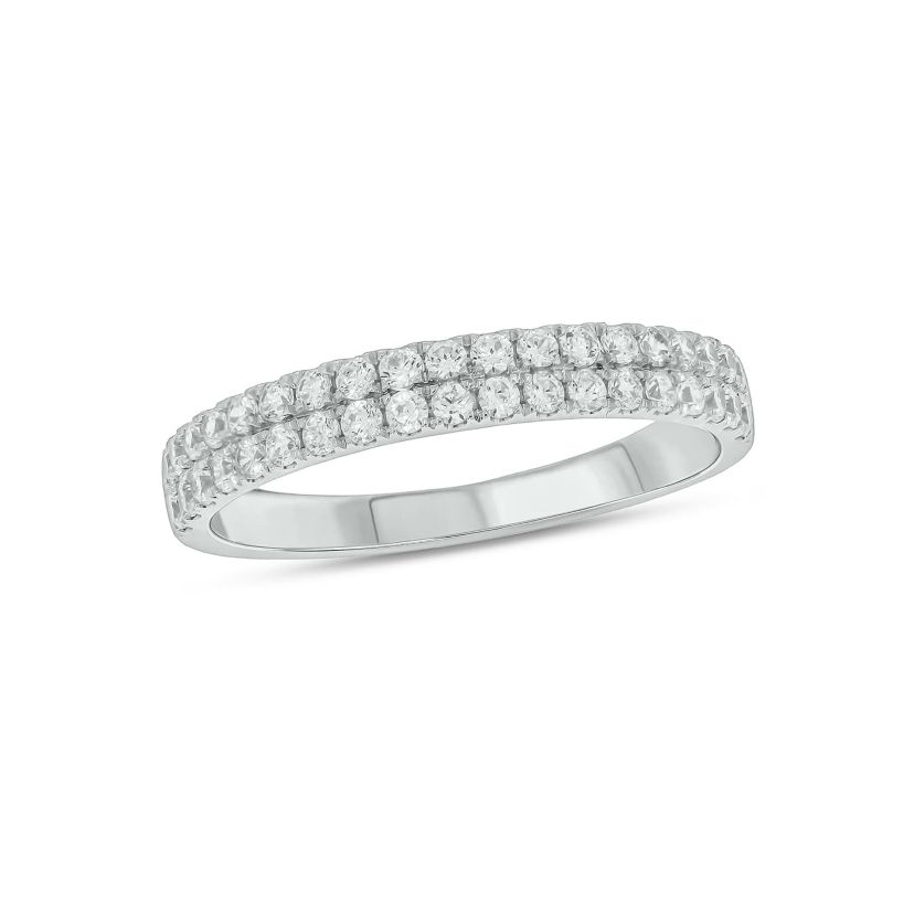 Lab Created 1/2 Carat Lab-Grown Dazzling Two-Row Diamond Anniversary Ring in Sterling Silver