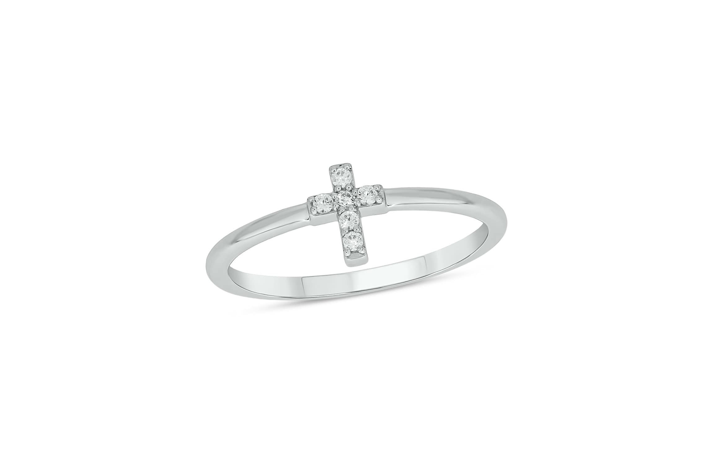 Lab Created Diamond Accent Lab-Grown Diamond Cross-Shaped Stylish Fashion Ring in Sterling Silver