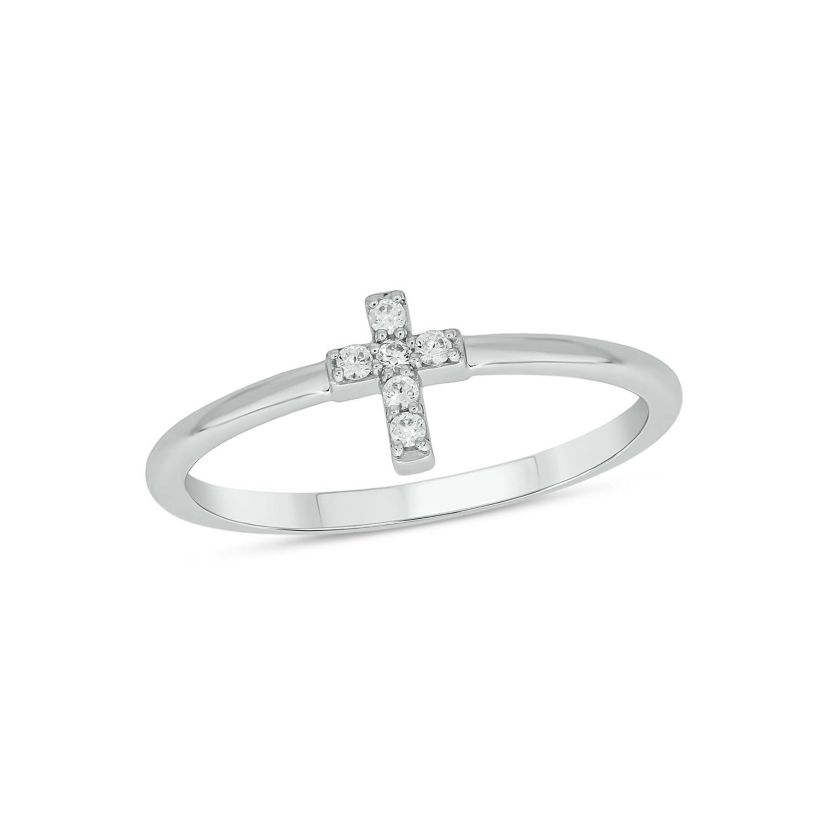 Lab Created Diamond Accent Lab-Grown Diamond Cross-Shaped Stylish Fashion Ring in Sterling Silver