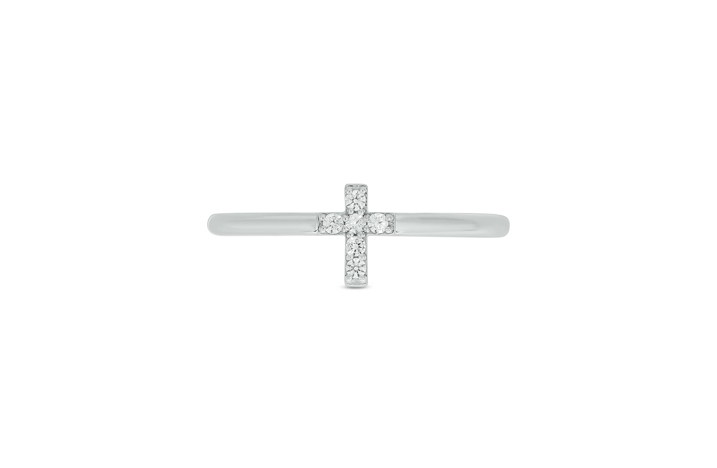 Lab Created Diamond Accent Lab-Grown Diamond Cross-Shaped Stylish Fashion Ring in Sterling Silver