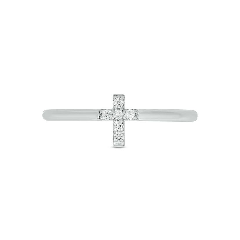 Lab Created Diamond Accent Lab-Grown Diamond Cross-Shaped Stylish Fashion Ring in Sterling Silver