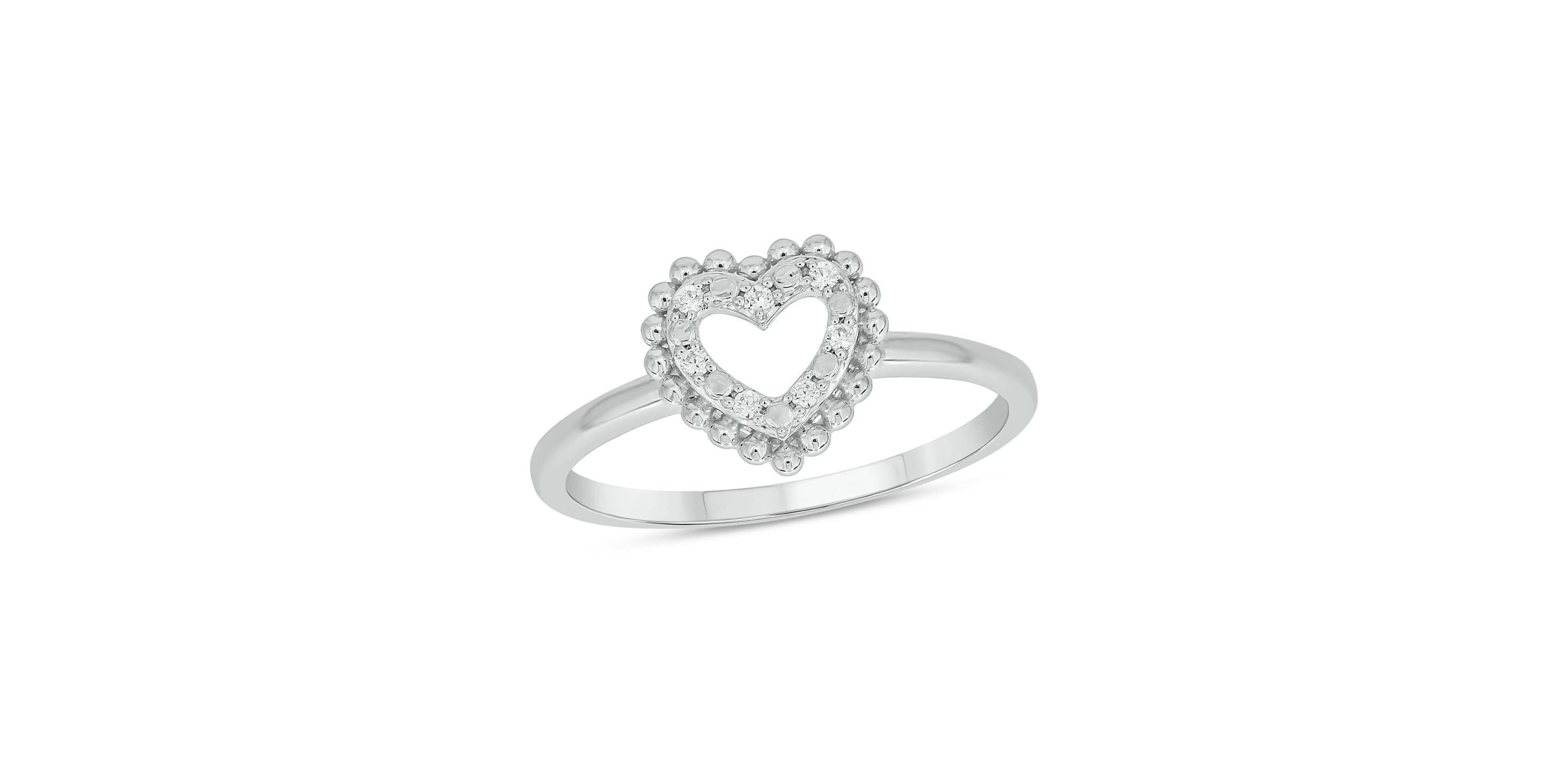 Lab Created Diamond Accent  Lab-Grown Diamond Heart-Shaped Romantic Fashion Ring in Sterling Silver