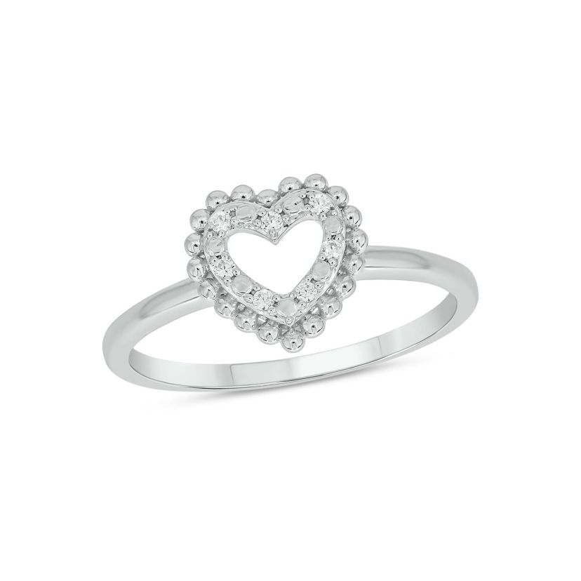 Lab Created Diamond Accent  Lab-Grown Diamond Heart-Shaped Romantic Fashion Ring in Sterling Silver