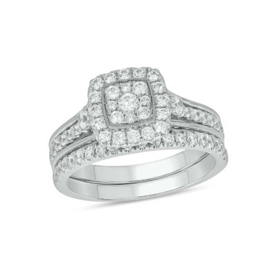 Belk & Co Lab Created 1 Carat Lab-Grown Diamond Bold Square Halo Bridal Set in Sterling Silver, White, 6.5