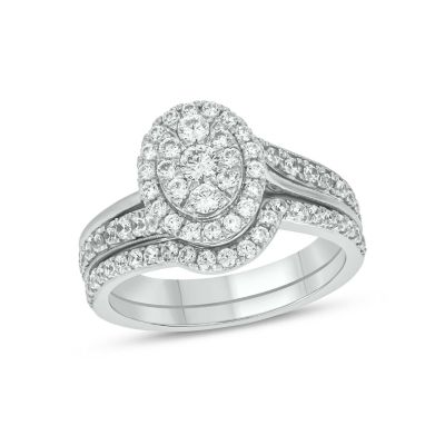 Belk & Co Lab Created 1 Carat Lab-Grown Diamond Oval Halo Center Bridal Set in Sterling Silver, White, 7.5