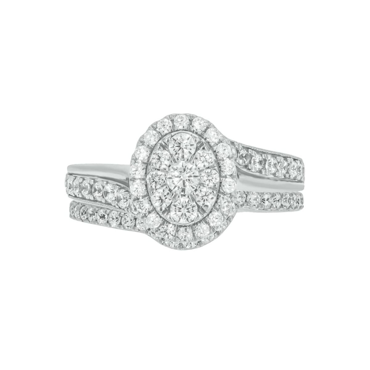 Lab Created 1 Carat Lab-Grown Diamond Oval Halo Center Bridal Set in Sterling Silver