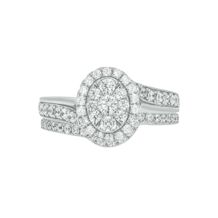 Lab Created 1 Carat Lab-Grown Diamond Oval Halo Center Bridal Set in Sterling Silver