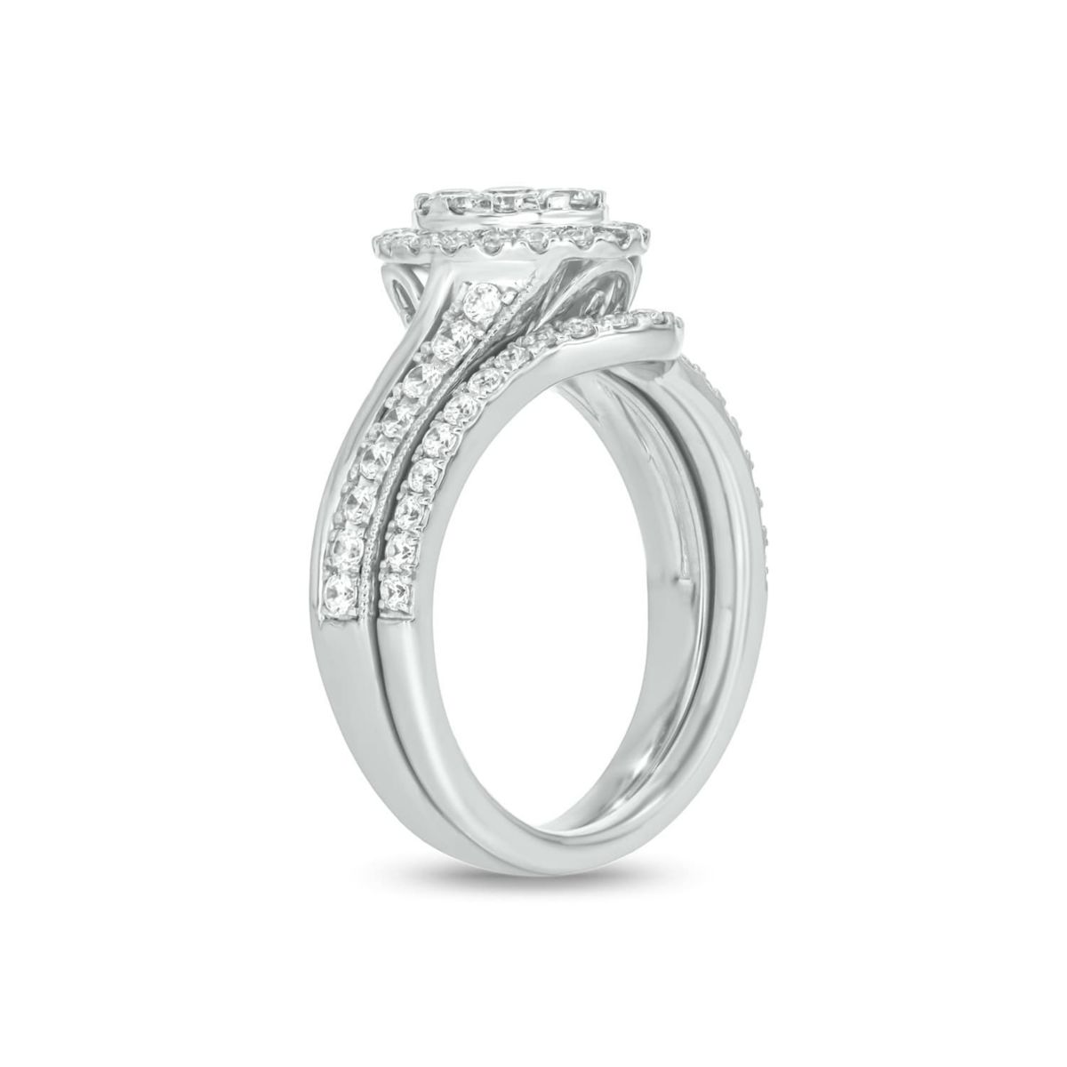 Lab Created 1 Carat Lab-Grown Diamond Oval Halo Center Bridal Set in Sterling Silver