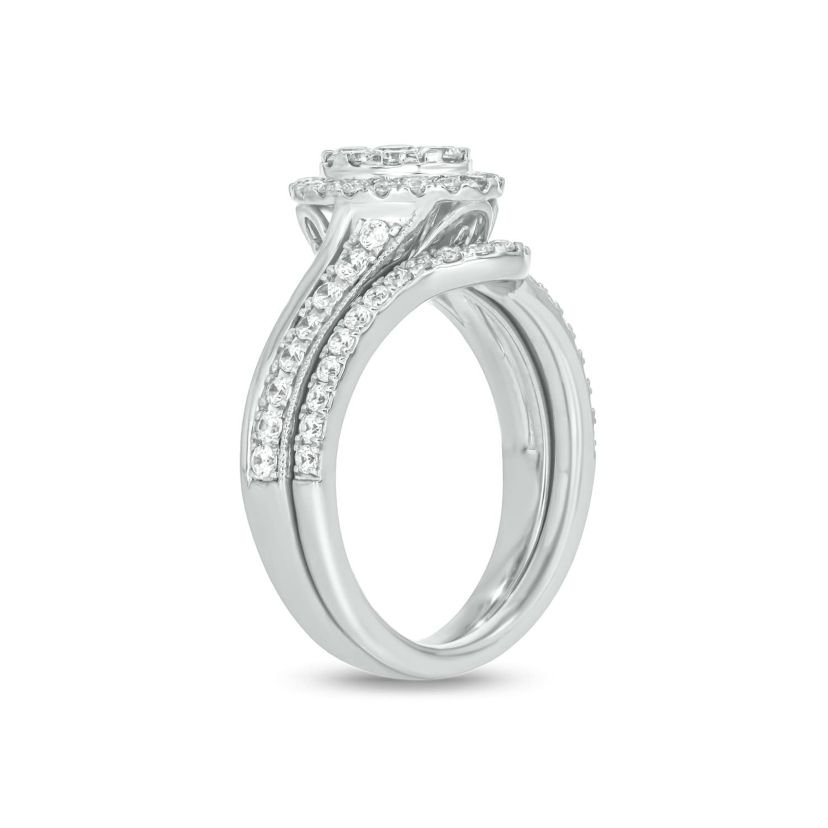 Lab Created 1 Carat Lab-Grown Diamond Oval Halo Center Bridal Set in Sterling Silver
