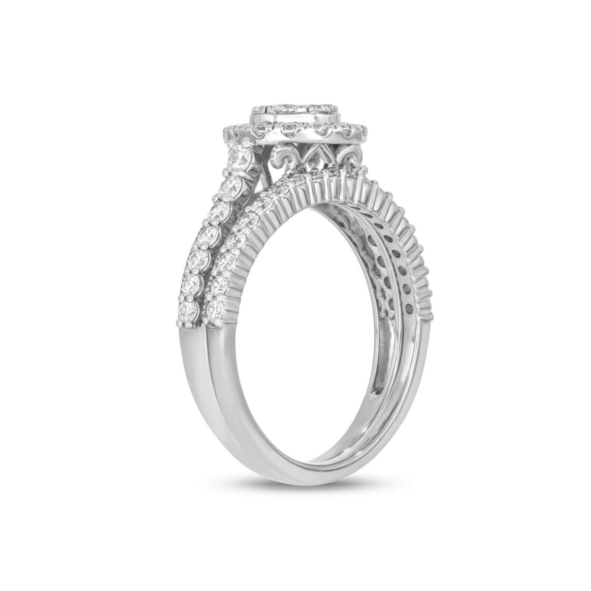 Lab Created 1 Carat Lab-Grown Diamond Round Halo Cluster Bridal Set in Sterling Silver