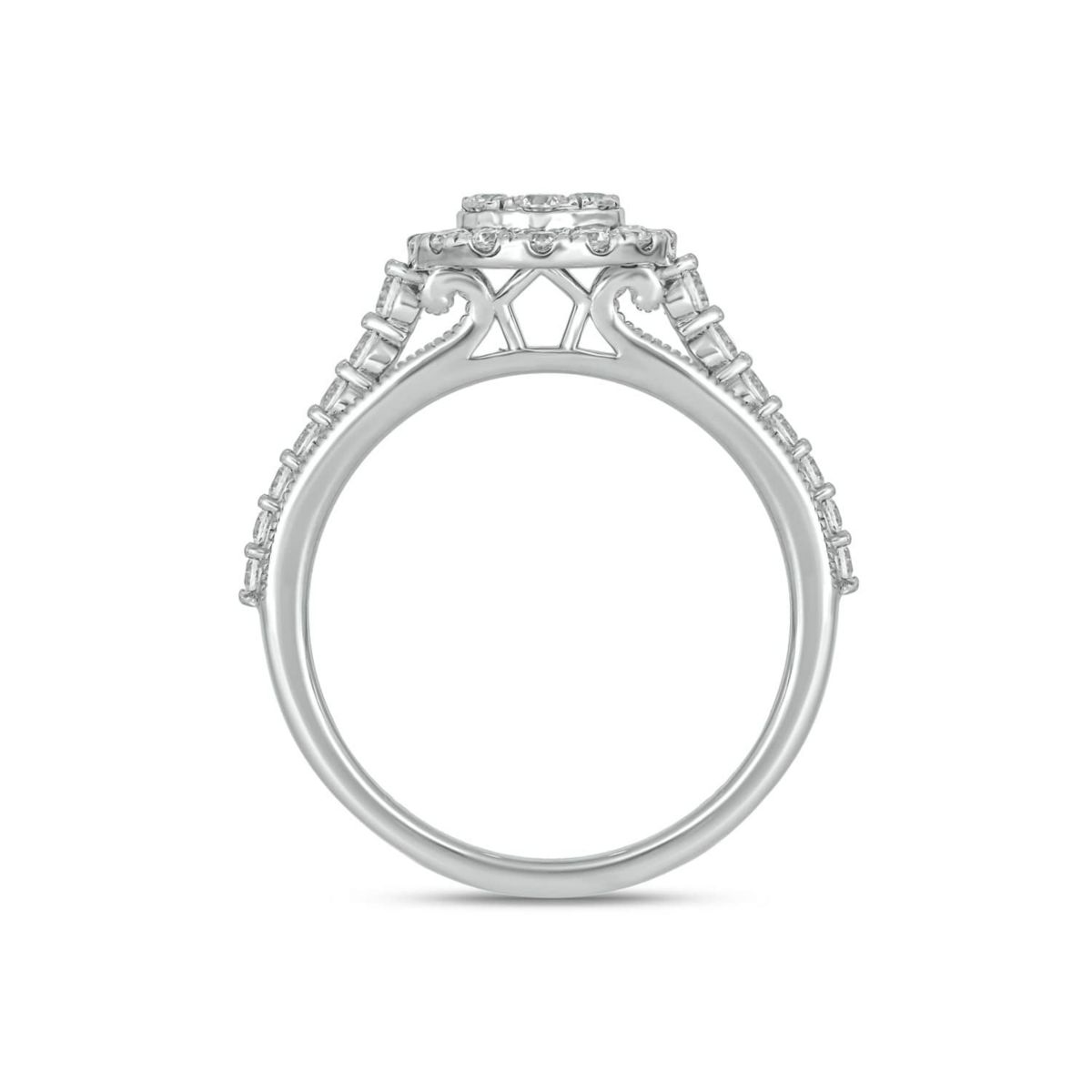 Lab Created 1 Carat Lab-Grown Diamond Round Halo Cluster Bridal Set in Sterling Silver