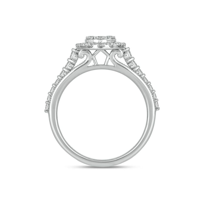 Lab Created 1 Carat Lab-Grown Diamond Round Halo Cluster Bridal Set in Sterling Silver