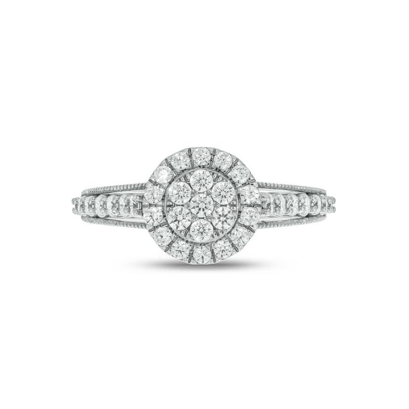 Lab Created 1 Carat Lab-Grown Diamond Round Halo Cluster Bridal Set in Sterling Silver