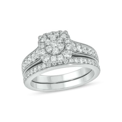 Belk & Co Lab Created 1 Carat Lab-Grown Diamond Radiant Round Cluster Bridal Set in Sterling Silver, White, 6