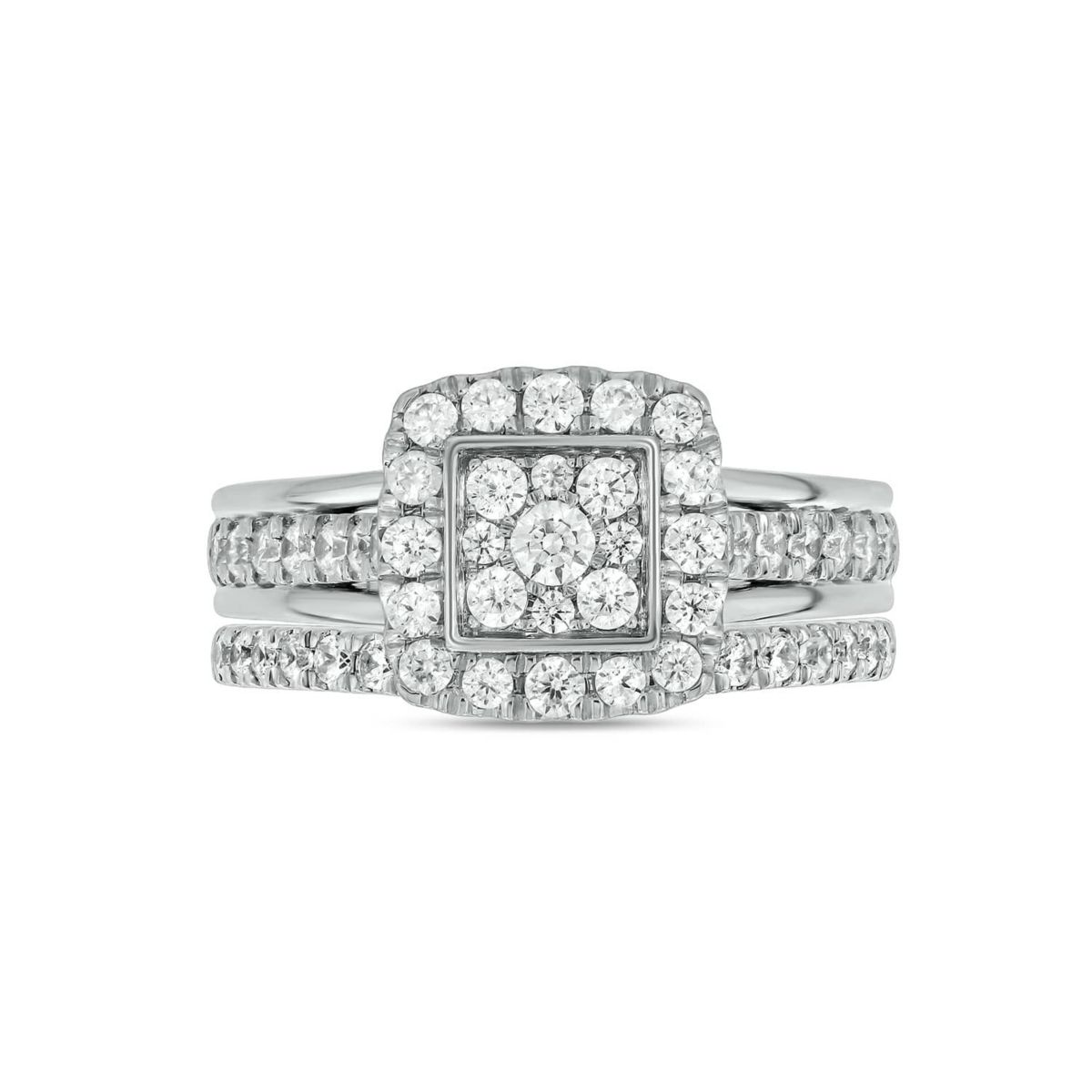 Lab Created 1 Carat Lab-Grown Diamond Square Halos Bridal Set in Sterling Silver