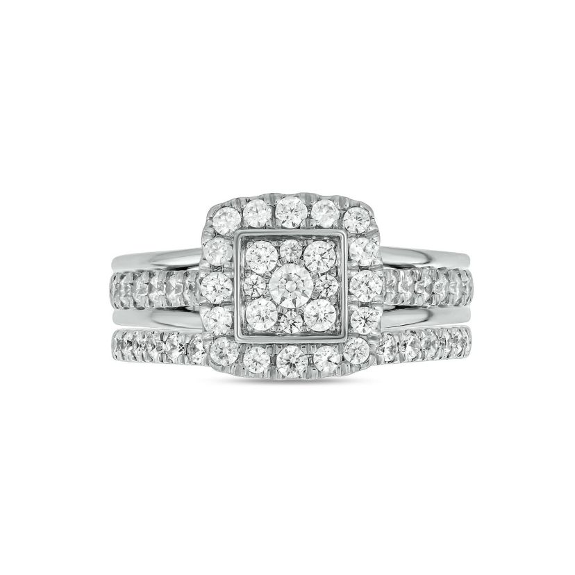 Lab Created 1 Carat Lab-Grown Diamond Square Halos Bridal Set in Sterling Silver