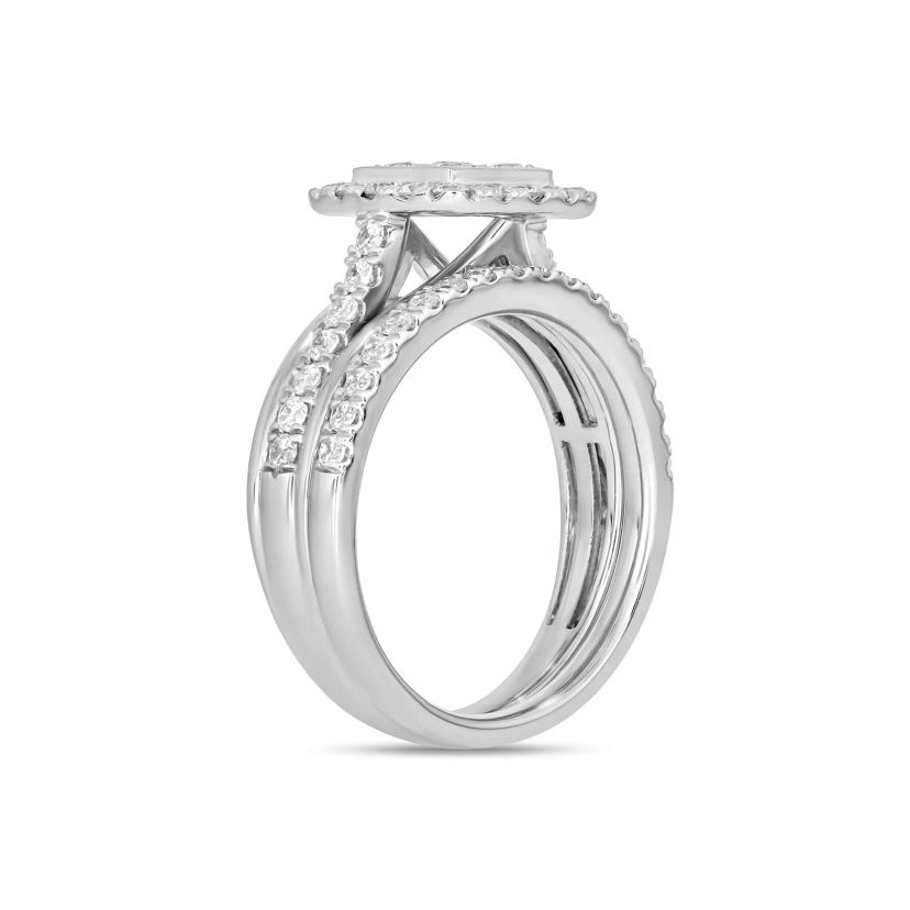 Lab Created 1 Carat Lab-Grown Diamond Square Halos Bridal Set in Sterling Silver