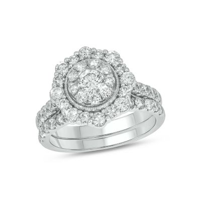 Belk & Co Lab Created 2 Carat Lab-Grown Diamond Round Center Cluster Bridal Set in Sterling Silver