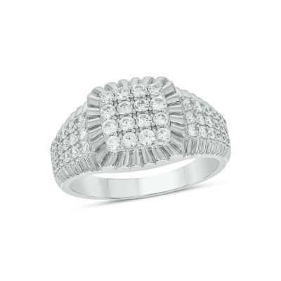 Belk & Co Men's Lab Created 1 Carat Lab-Grown Diamond Featuring a Square Cluster Design Gents Ring in Sterling Silver, White, 9