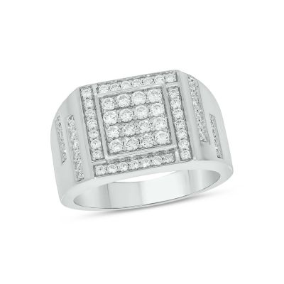 Belk & Co Men's Lab Created 1 Carat Lab-Grown Diamond Featuring a Bold Square Cluster Design Gents Ring in Sterling Silver, White, 8.5