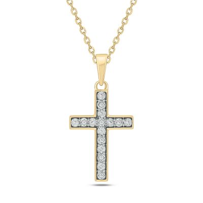 Cali Trove Dainty Diamond Accent Cross Necklace Incrafted in Yellow Gold & Rose Gold Vermeil Plated and Sterling Silver