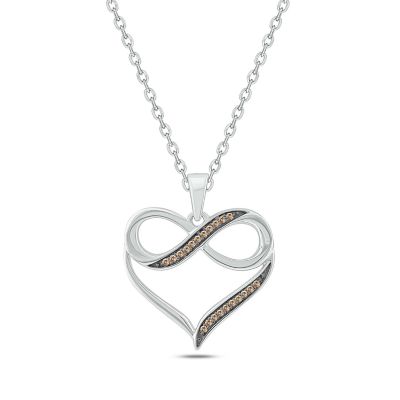 Cali Trove Diamond accent Champagne diamond infinity heart necklace, a romantic symbol of everlasting love in 10K Rose Gold And White Gold